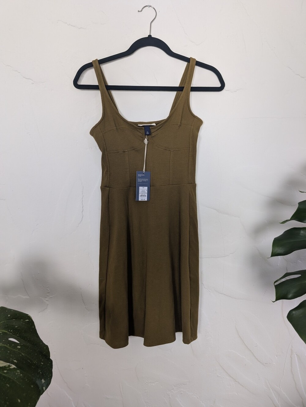Universal Thread Olive Green Ribbed Skater Dress XS